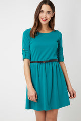 Vestido femenino dress casual manga larga regulable cinturón elástico corte corto cuello redondo botones espalda modelo LA-010132 color verde talla L cómodo versátil elegante ✅Entrega 24/48h