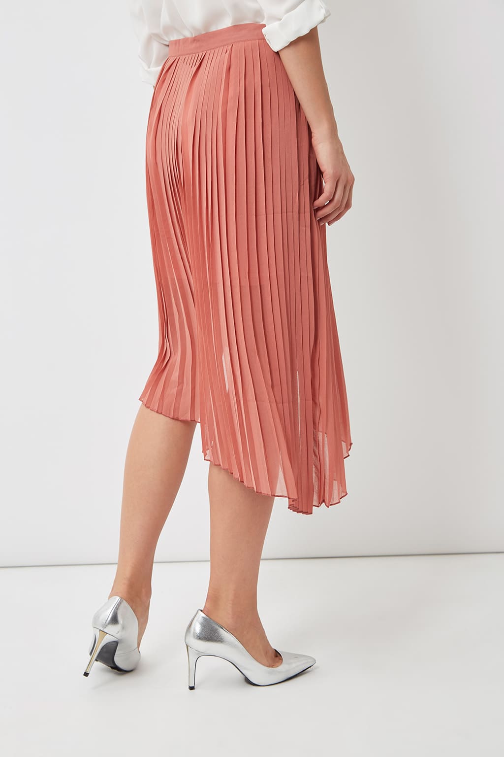 Falda plisada midi asimétrica rosa elegante mujer outfit oficina fiesta corte fluido, tela ligera, look sofisticado femenino, talla L, ideal primavera verano, cómodo versátil ✅Entrega 24/48h