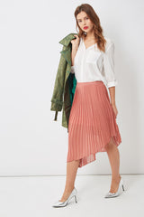 Falda plisada midi asimétrica rosa elegante mujer outfit oficina fiesta corte fluido, tela ligera, look sofisticado femenino, talla L, ideal primavera verano, cómodo versátil ✅Entrega 24/48h