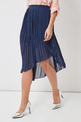 Falda plisada midi mujer elegante modelo asimétrico azul marino texturizada tejido ligero corte midi estilo sofisticado perfecta looks oficina L versátil elegante cómoda ✅Entrega 24/48h