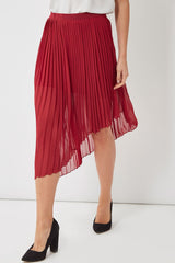 Falda midi mujer, skirt plisada asimétrica, elegante, ligera, fluida, corte midi, estilo sofisticado, movimiento fluido, fácil combinar, color rojo, talla L, versátil oficina o eventos ✅Entrega 24/48h