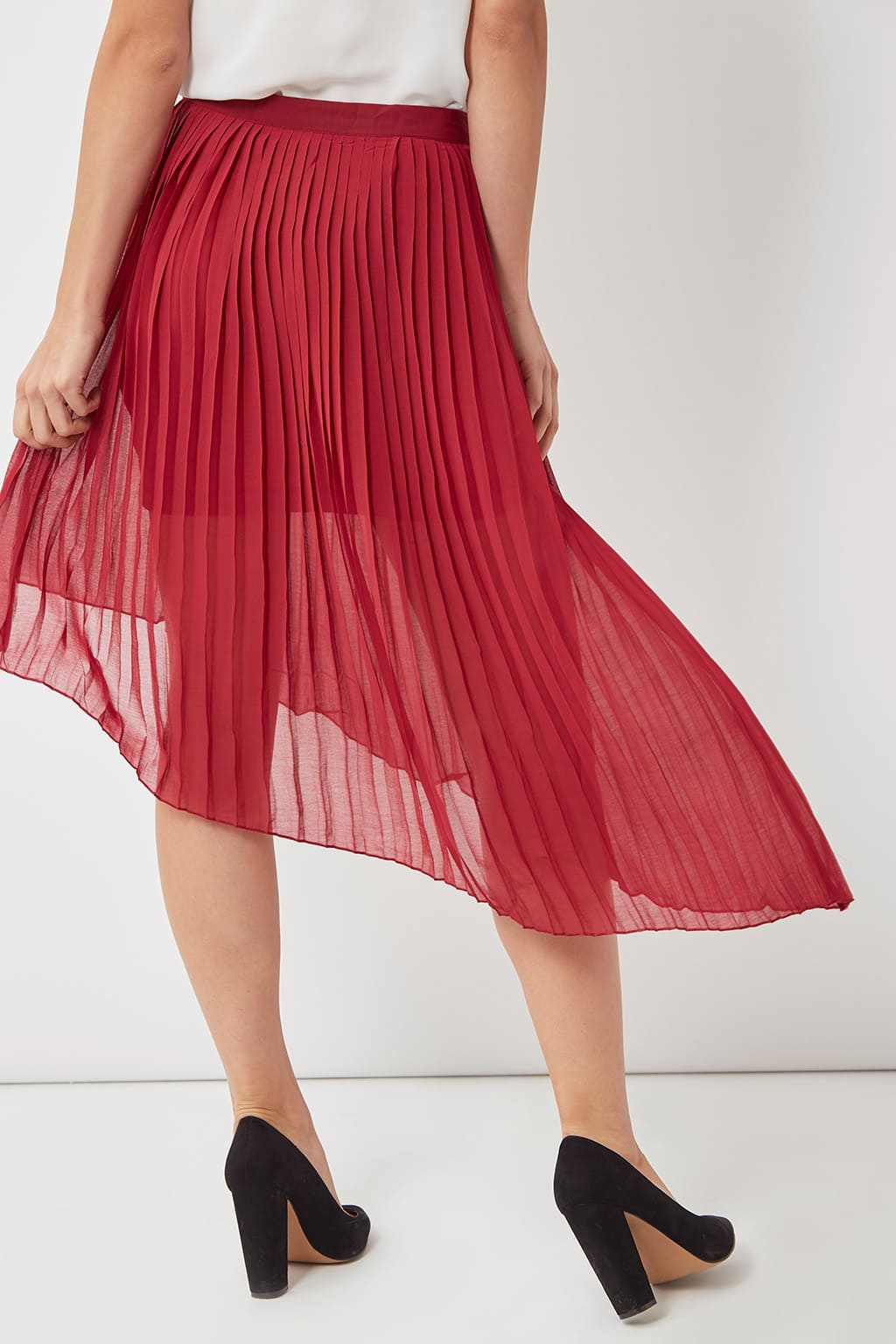 Falda midi mujer, skirt plisada asimétrica, elegante, ligera, fluida, corte midi, estilo sofisticado, movimiento fluido, fácil combinar, color rojo, talla L, versátil oficina o eventos ✅Entrega 24/48h