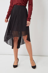 Falda midi plisada asimétrica mujer, skirt elegante vuelo ligero, cintura alta elástica, dobladillo irregular, estilo versátil, color negro, talla L, perfecta oficina, fiesta, urbana, combina blusas y tacones ✅Entrega 24/48h