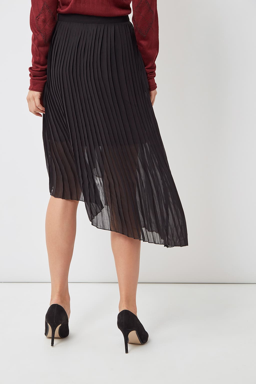 Falda midi plisada asimétrica mujer, skirt elegante vuelo ligero, cintura alta elástica, dobladillo irregular, estilo versátil, color negro, talla L, perfecta oficina, fiesta, urbana, combina blusas y tacones ✅Entrega 24/48h
