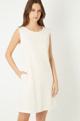 Vestido recto mujer sin mangas, dress estilo minimalista, trabillas decorativas metálicas, poliéster con forro, elegante y versátil, color beige, talla 38, cómodo y sofisticado ✅Entrega 24/48h