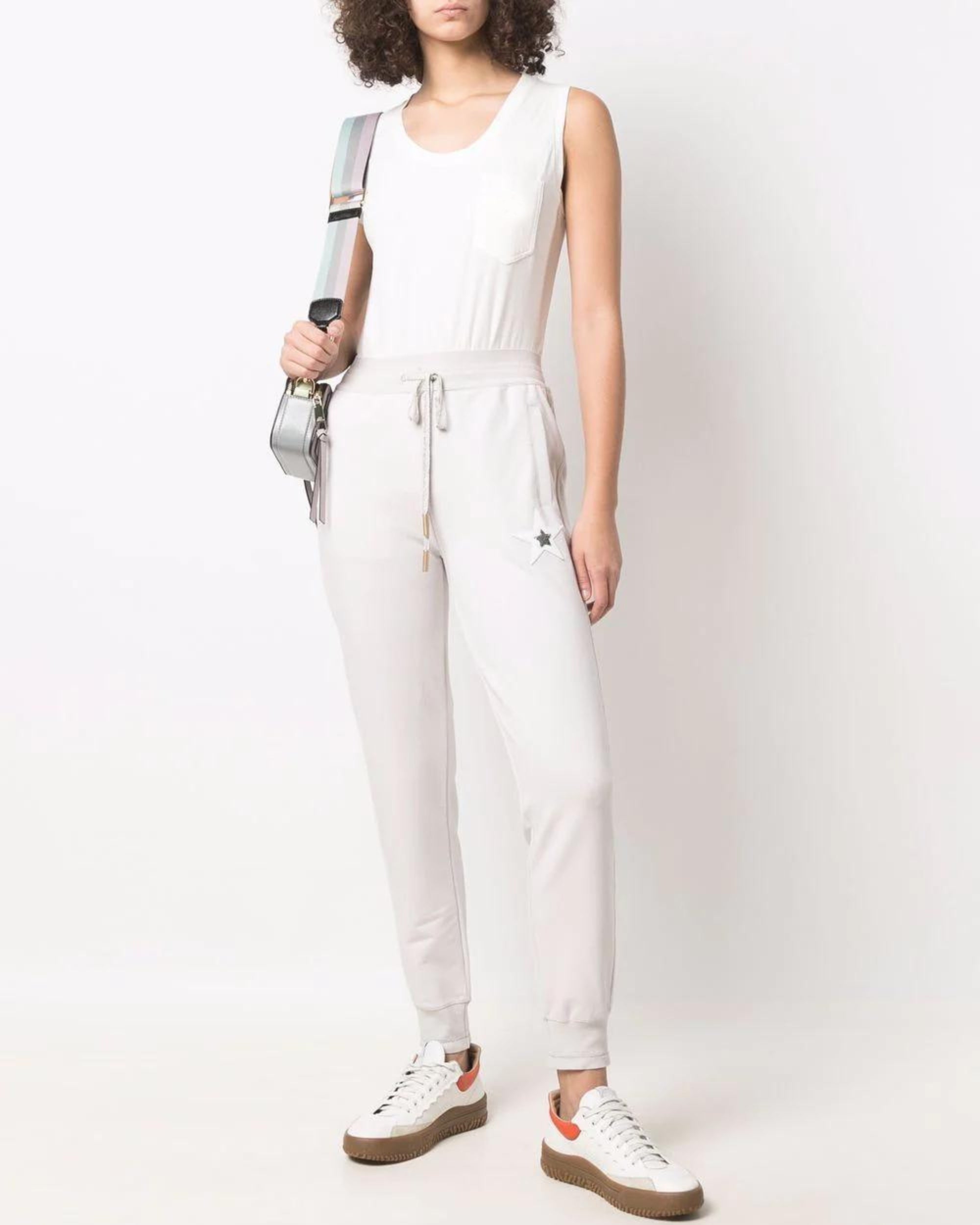 Pantalón jogger mujer, pantalón deportivo, cargo algodón estrella lateral, bolsillo utilitario, ajuste cintura, look urbano, cómodo, fresco, Blanco, Talla 38, tendencia casual, 44 colores ✅Entrega 24/48h