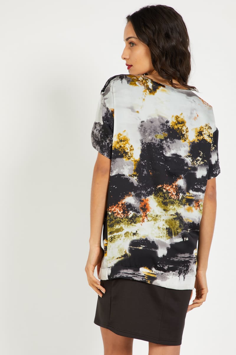 Vestido mujer, dress, outfit modelo LA-010386, muselina ligera, estampado abstracto multicolor, corte recto, escote redondo, manga corta, con forro, bajo elástico, talla 38, cómodo versátil elegante ✅Entrega 24/48h
