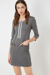 Vestido casual mujer, dress urbano tejido suave, cremallera metálica frontal, bolsillos prácticos, corte corto, manga 3/4, color gris, talla 40, cómodo y versátil diario oficina salida ✅Entrega 24/48h