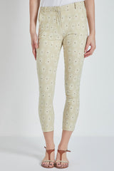 Pantalón mujer 7/8 algodón estampado fantasía beige, cremallera, bolsillos laterales y traseros, trabillas cintura, diseño actual, corte tobillero, cómodo, versátil, talla 38 ✅Entrega 24/48h