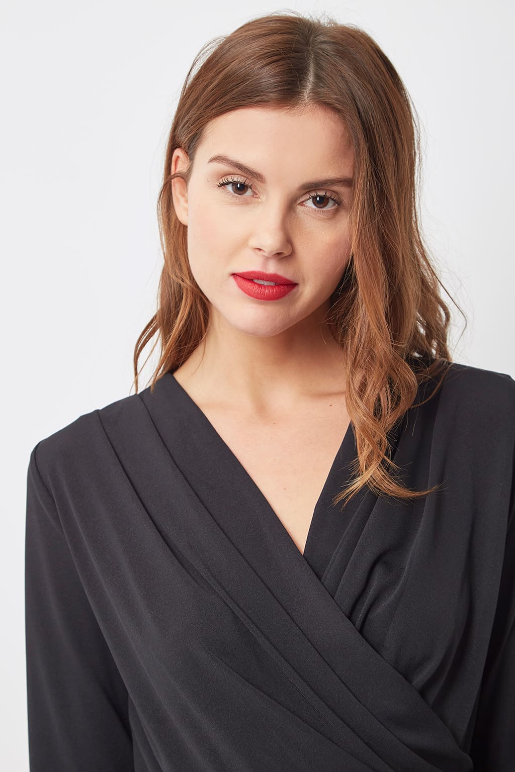 Vestido elegante mujer, dress cruzado escote drapeado manga tres cuartos, textura suave, corte ajustado, look sofisticado oficina, color negro, talla 38, outfit versátil tacones botines ✅Entrega 24/48h