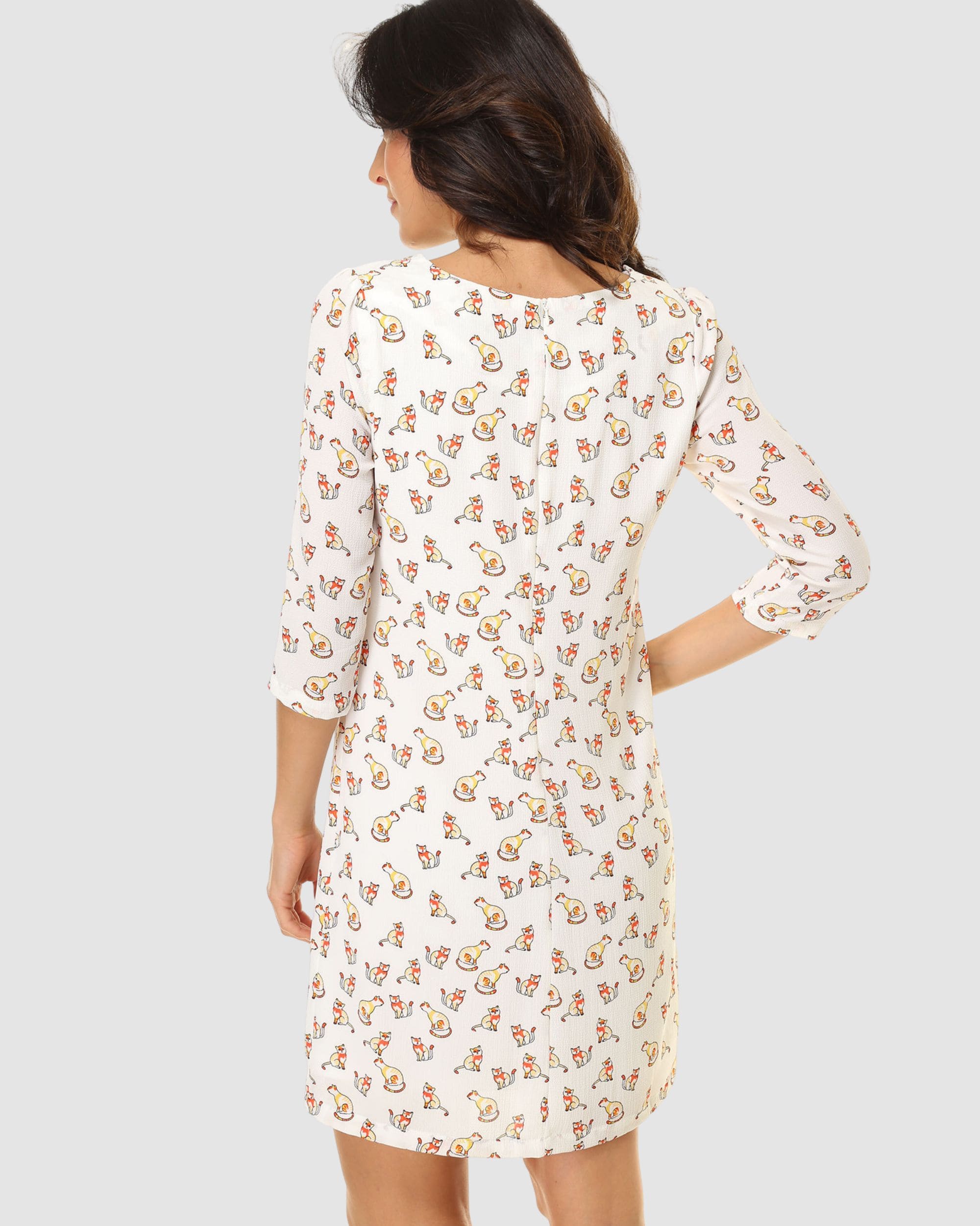 Vestido corto mujer, dress floral estampado flores, manga tres cuartos, corte recto, tejido ligero y fresco, diseño multicolor, estilo casual y versátil, único color blanco, talla 38, look elegante cómodo ✅Entrega 24/48h