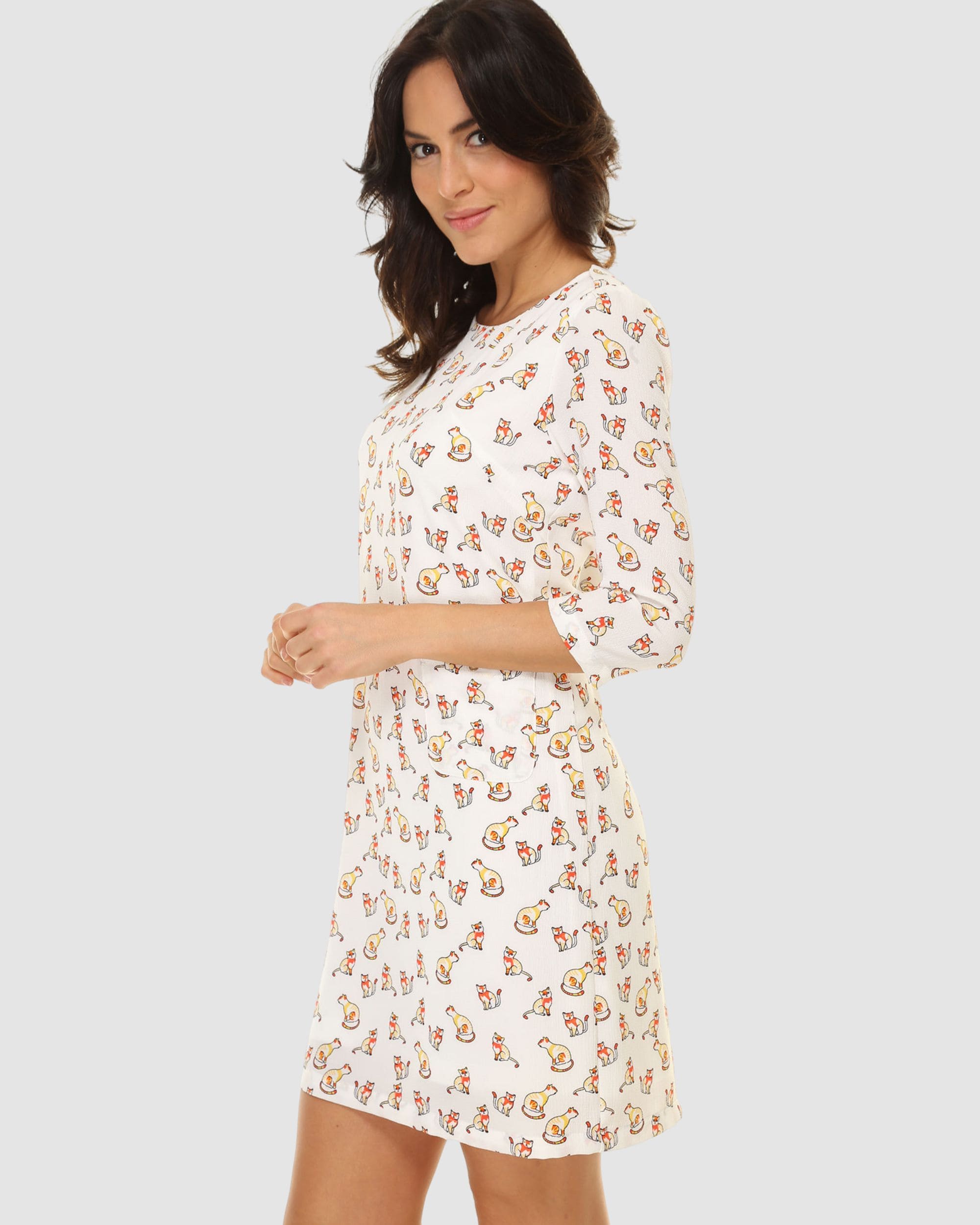 Vestido corto mujer, dress floral estampado flores, manga tres cuartos, corte recto, tejido ligero y fresco, diseño multicolor, estilo casual y versátil, único color blanco, talla 38, look elegante cómodo ✅Entrega 24/48h