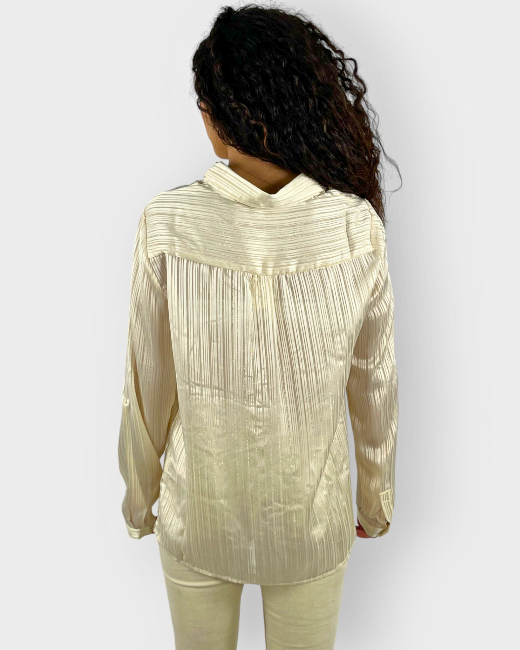Blusa satinada mujer camisa elegante textura acanalada botones delanteros manga larga ligera sofisticada cómoda urbana oficina color beige talla 38 ✅Entrega 24/48h
