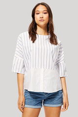 Blusa mujer rayas verticales casual relajada camisas manga tres cuartos algodón blanca talla 38 cómoda fresca versátil outfit urbano oficina primavera-verano ✅Entrega 24/48h