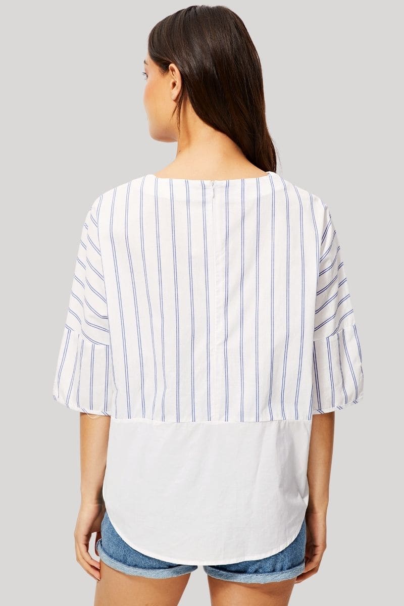 Blusa mujer rayas verticales casual relajada camisas manga tres cuartos algodón blanca talla 38 cómoda fresca versátil outfit urbano oficina primavera-verano ✅Entrega 24/48h
