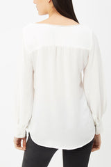Blusa femenina elegante shirt top manga larga escote V puños abotonados tela suave estilo sofisticado color blanco talla 38 versátil office casual cómoda outfit formal ✅Entrega 24/48h
