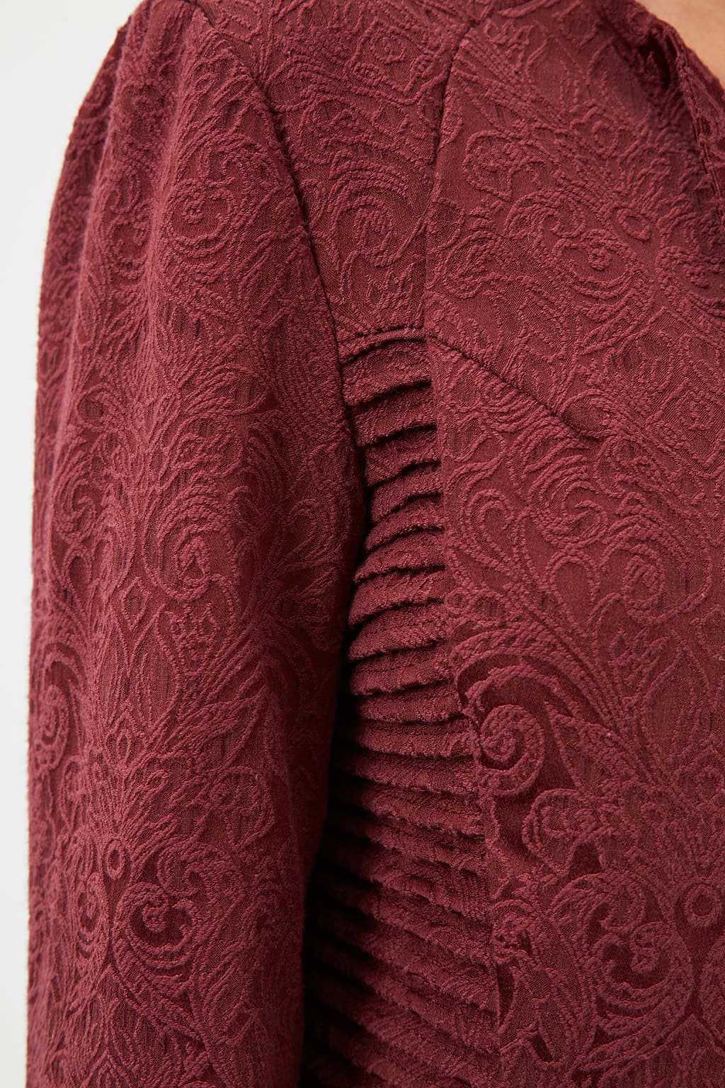 Chaqueta mujer, abrigo, jacket, diseño jacquard paisley algodón, manga larga, cierre cremallera y botones, bajo elástico, cuello pico, color burdeos, talla 40, elegante y cómodo, perfecta primavera-otoño ✅Entrega 24/48h