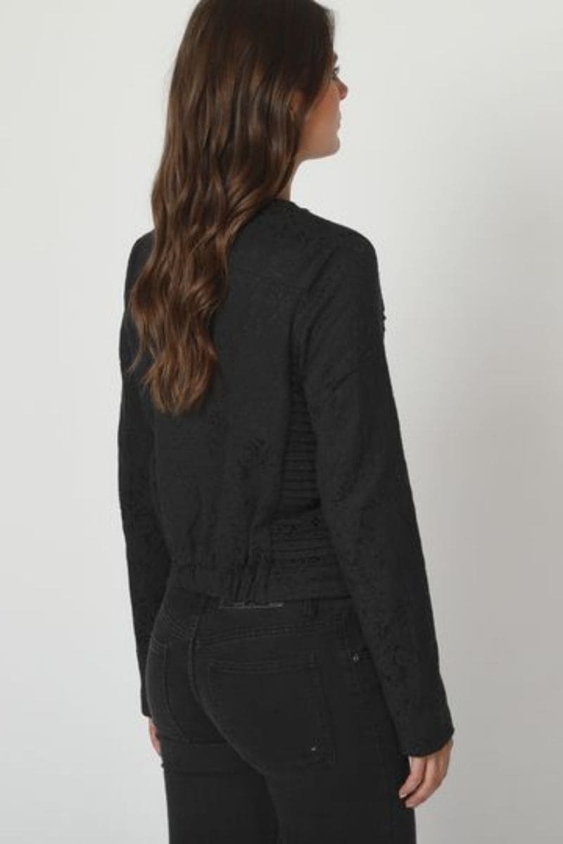 Chaqueta mujer negra paisley manga larga jacket blazer cremallera botón presión look casual elegante talla 38 ajuste elástico bajo versátil práctica cómoda algodón ✅Entrega 24/48h