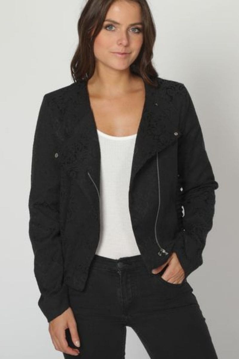 Chaqueta mujer negra paisley manga larga jacket blazer cremallera botón presión look casual elegante talla 38 ajuste elástico bajo versátil práctica cómoda algodón ✅Entrega 24/48h