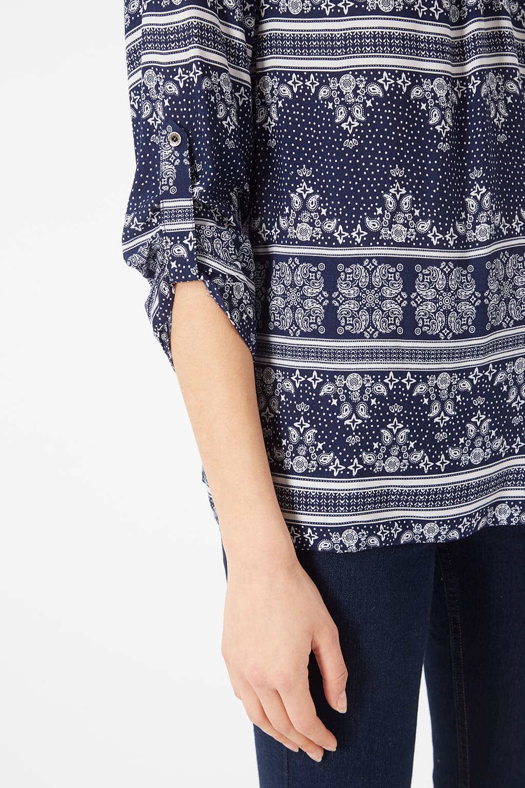 Blusa bohemia mujer, top manga tres cuartos, escote en V, estampado floral azul marino, tejido suave, elegante, cómoda, ideal oficina o ciudad, talla 38, look versátil, fácil de combinar, ✅Entrega 24/48h