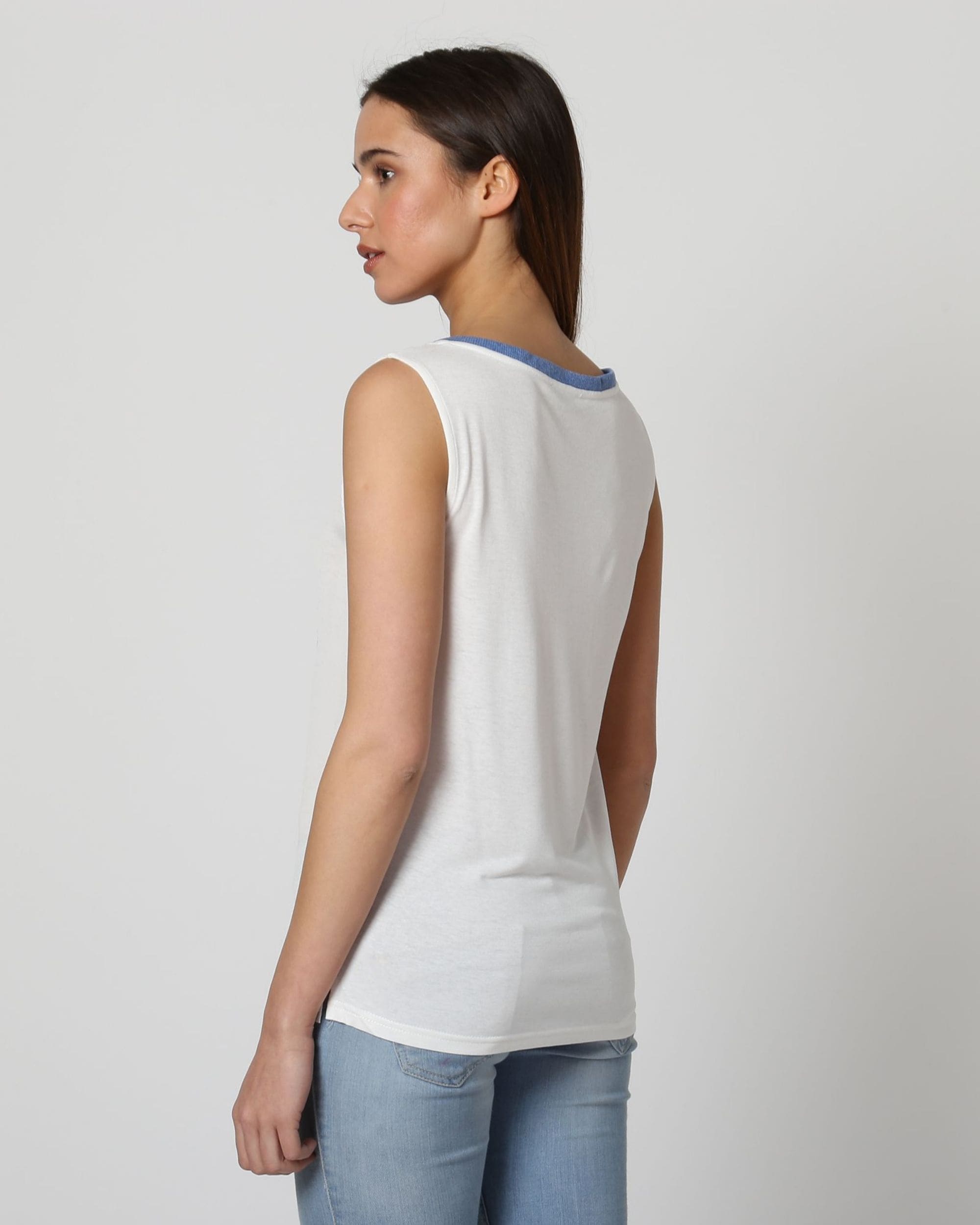 Blusa sin mangas mujer, camiseta top fresco algodón, diseño náutico ilustración barco, tejido ligero y suave, corte recto, color blanco, talla 38, casual urbana, fácil de combinar, ideal verano ✅Entrega 24/48h