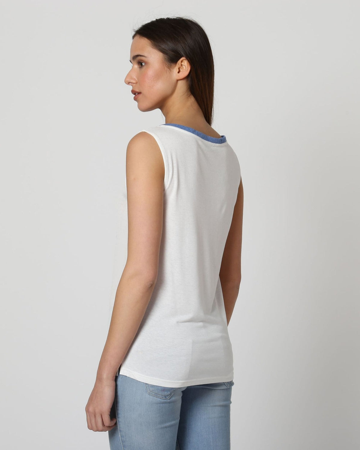 Blusa sin mangas mujer, camiseta top fresco algodón, diseño náutico ilustración barco, tejido ligero y suave, corte recto, color blanco, talla 38, casual urbana, fácil de combinar, ideal verano ✅Entrega 24/48h