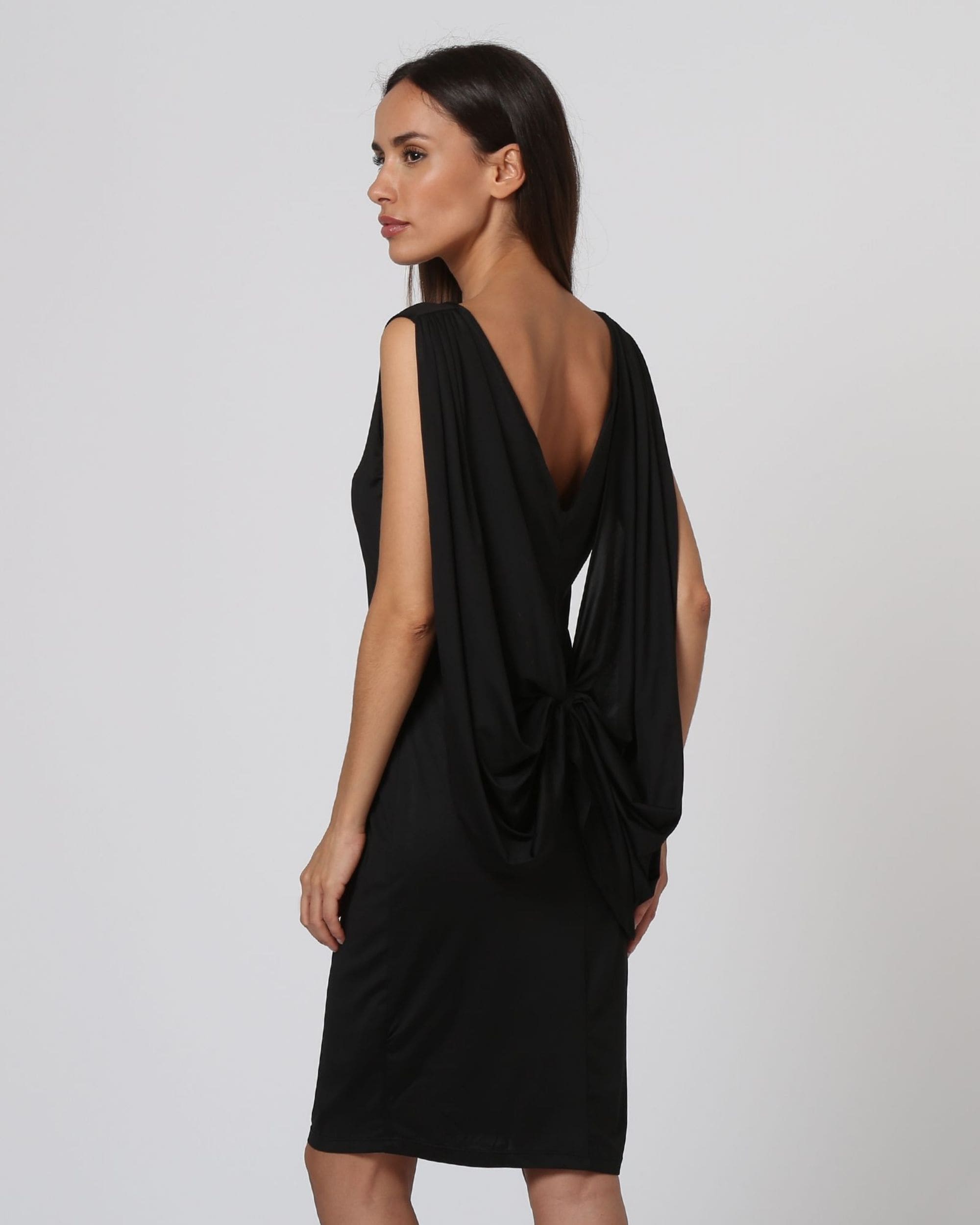 Vestido mujer elegante sin mangas lazo posterior escote redondo corte recto cómodo negro talla 36 ideal eventos fiestas oficina dress outfit versátil moderno fácil cuidar ✅Entrega 24/48h