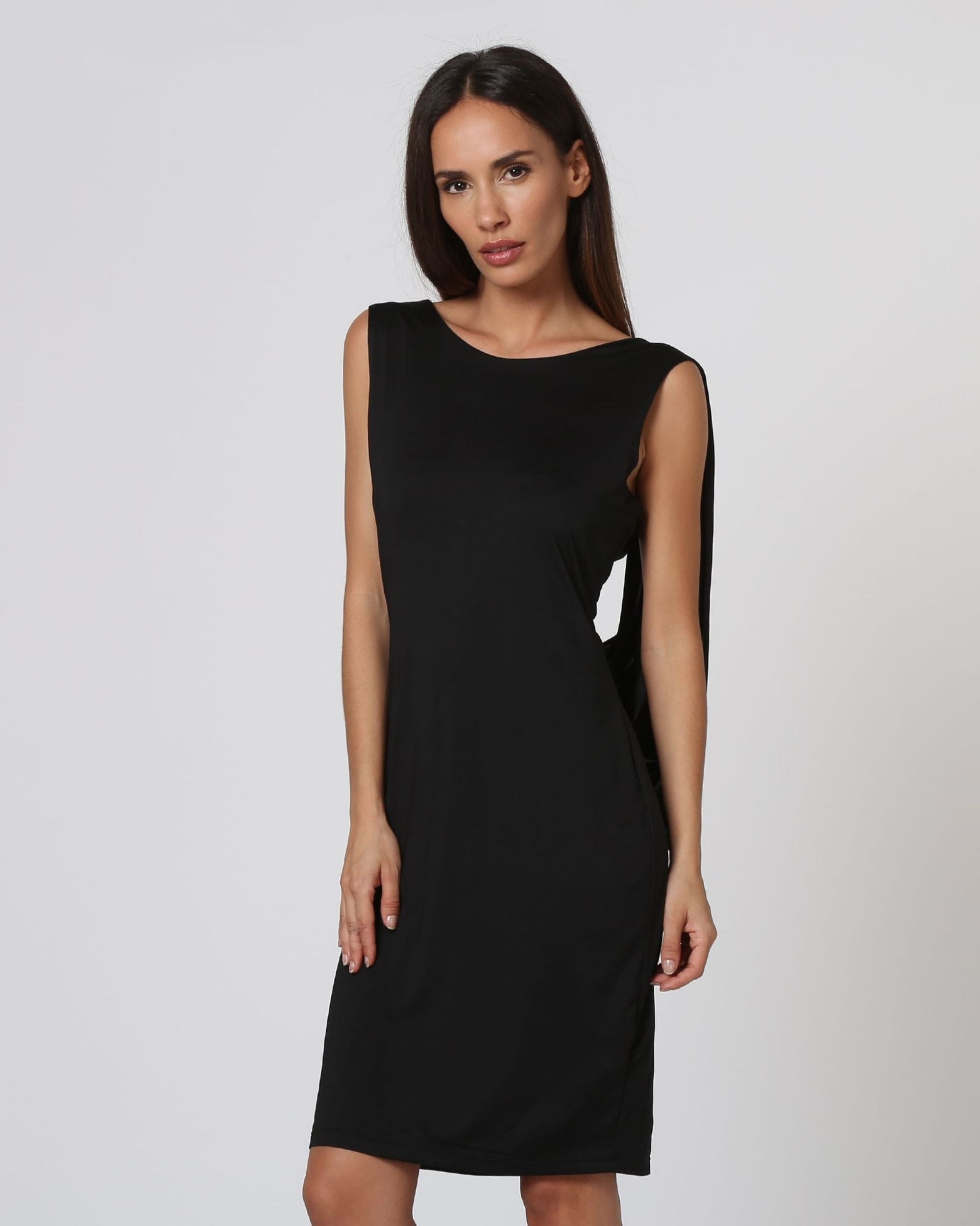 Vestido mujer elegante sin mangas lazo posterior escote redondo corte recto cómodo negro talla 36 ideal eventos fiestas oficina dress outfit versátil moderno fácil cuidar ✅Entrega 24/48h