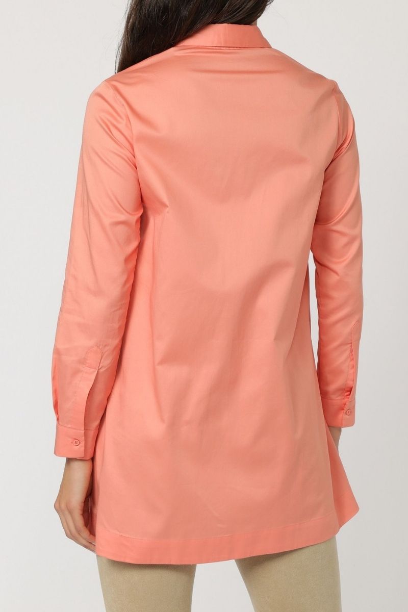 Blusón largo mujer camisa blusa elegante algodón detalle anillas manga larga puño clásico corte holgado coral talla 36 cómodo versátil ideal oficina casual primavera verano ✅Entrega 24/48h