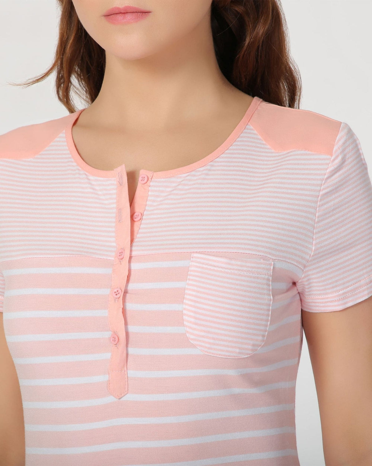 Blusa casual camiseta rayas mujer, algodón fresca, manga corta, bolsillo frontal, botonadura, estilo urbano, ligera, talla 38, color rosa claro, cómoda y versátil, looks modernos ✅Entrega 24/48h