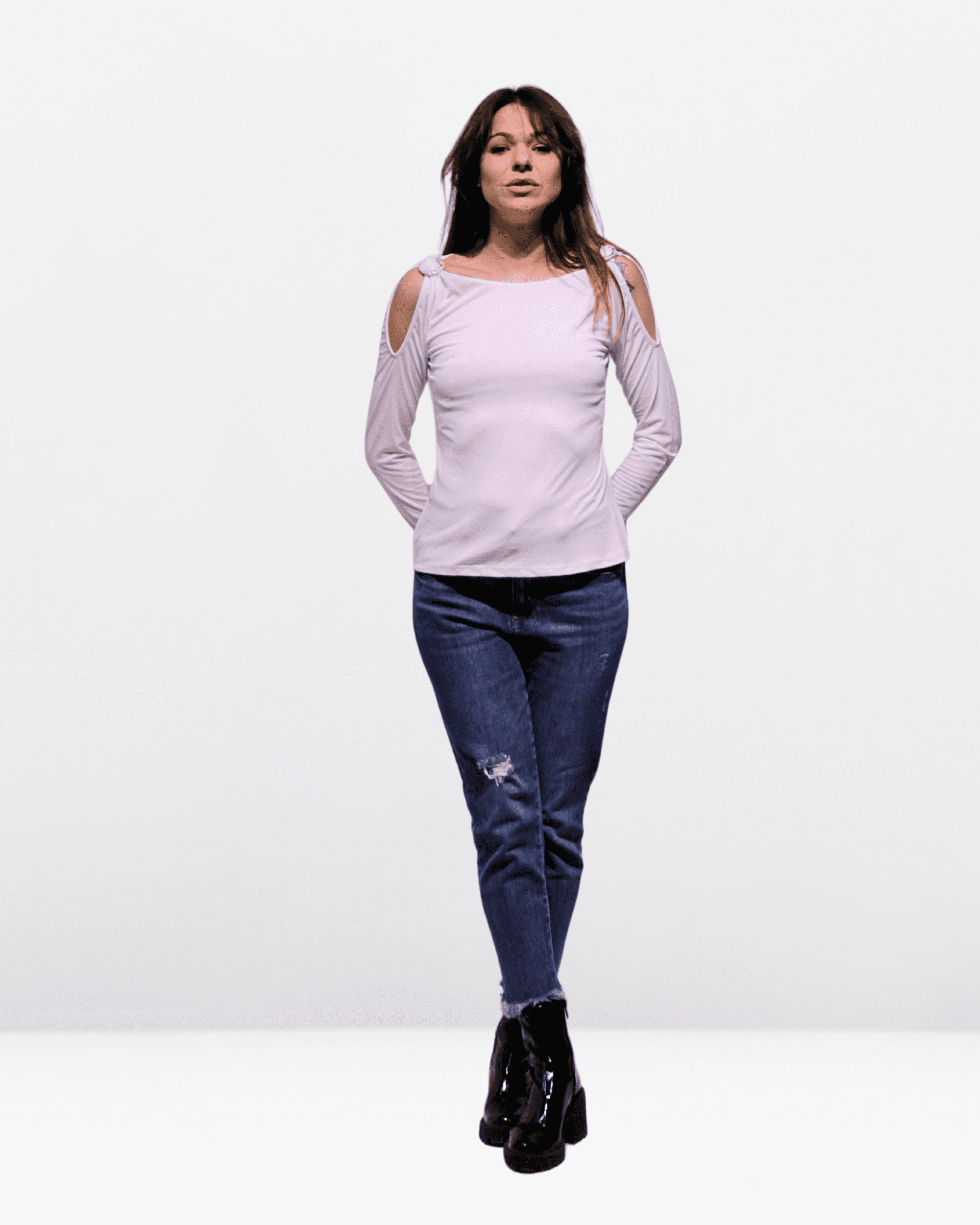 Blusa mujer hombros descubiertos manga larga top elegante tejido suave corte recto estilo casual rosa claro talla 38 versátil y cómoda ideal outfits urbanos ✅Entrega 24/48h