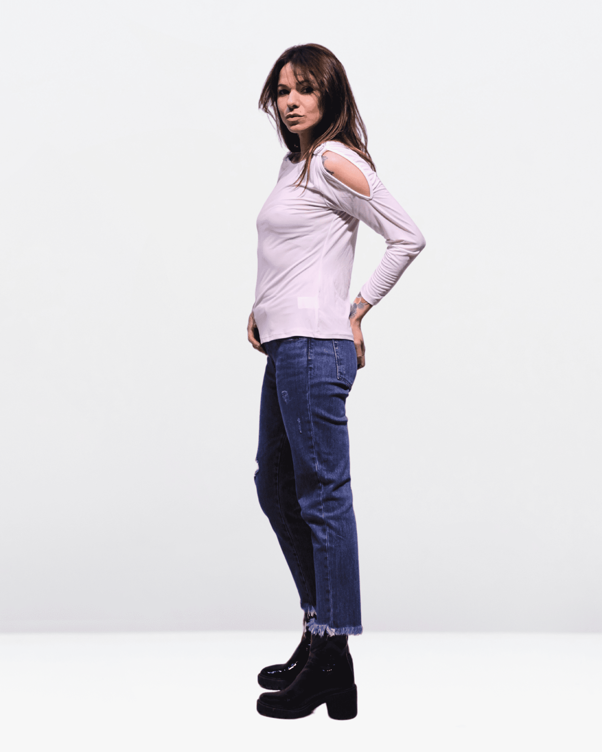 Blusa mujer hombros descubiertos manga larga top elegante tejido suave corte recto estilo casual rosa claro talla 38 versátil y cómoda ideal outfits urbanos ✅Entrega 24/48h