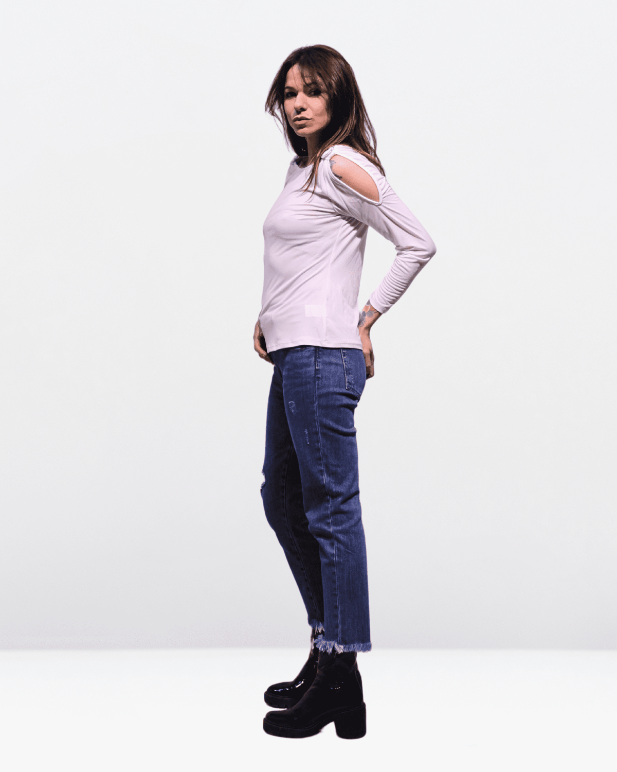 Blusa mujer hombros descubiertos manga larga top elegante tejido suave corte recto estilo casual rosa claro talla 38 versátil y cómoda ideal outfits urbanos ✅Entrega 24/48h