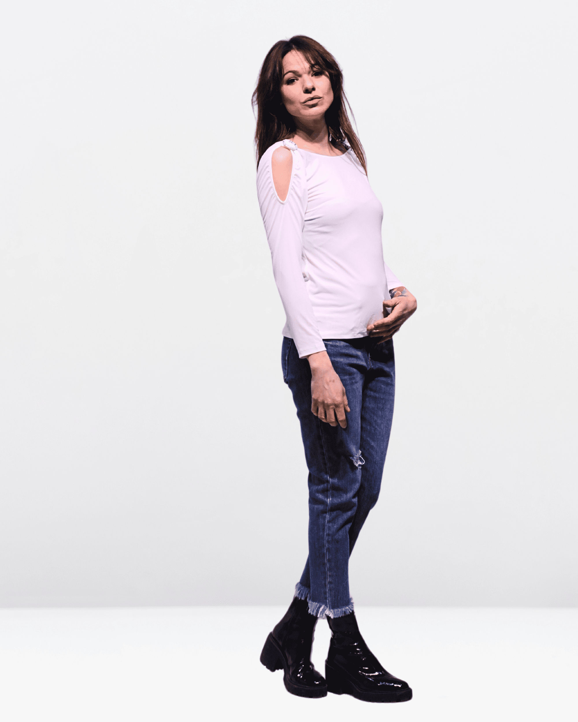 Blusa mujer hombros descubiertos manga larga top elegante tejido suave corte recto estilo casual rosa claro talla 38 versátil y cómoda ideal outfits urbanos ✅Entrega 24/48h