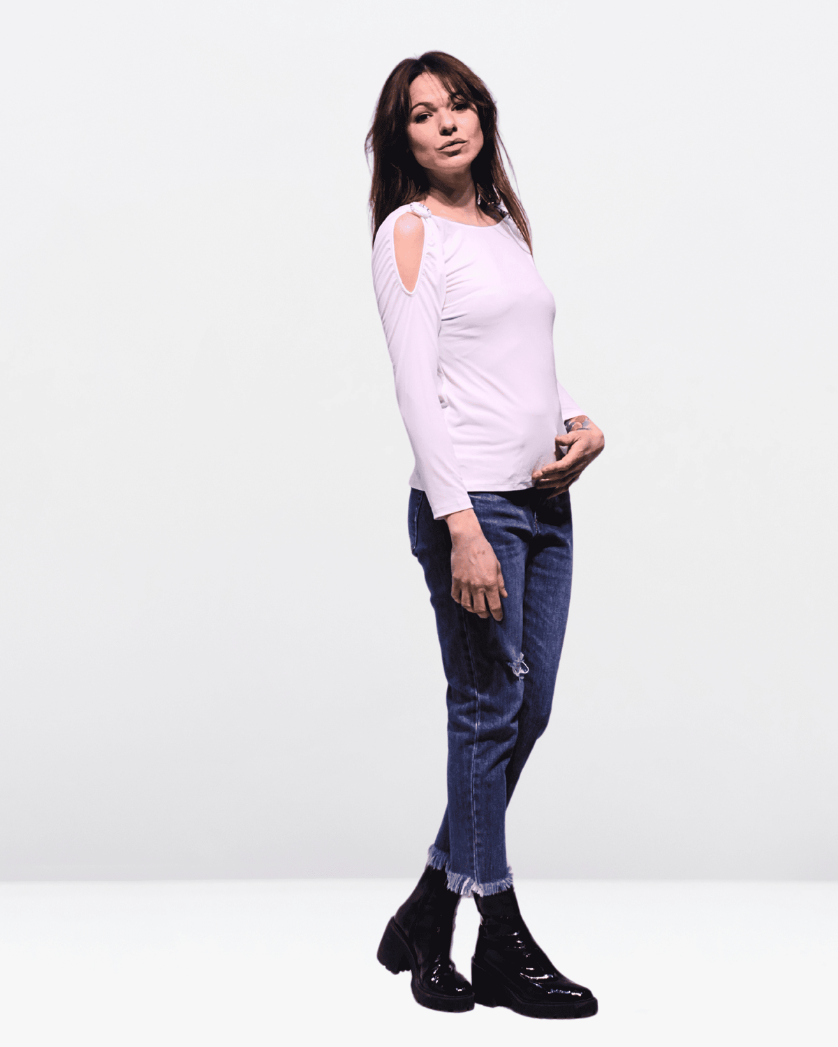 Blusa mujer hombros descubiertos manga larga top elegante tejido suave corte recto estilo casual rosa claro talla 38 versátil y cómoda ideal outfits urbanos ✅Entrega 24/48h