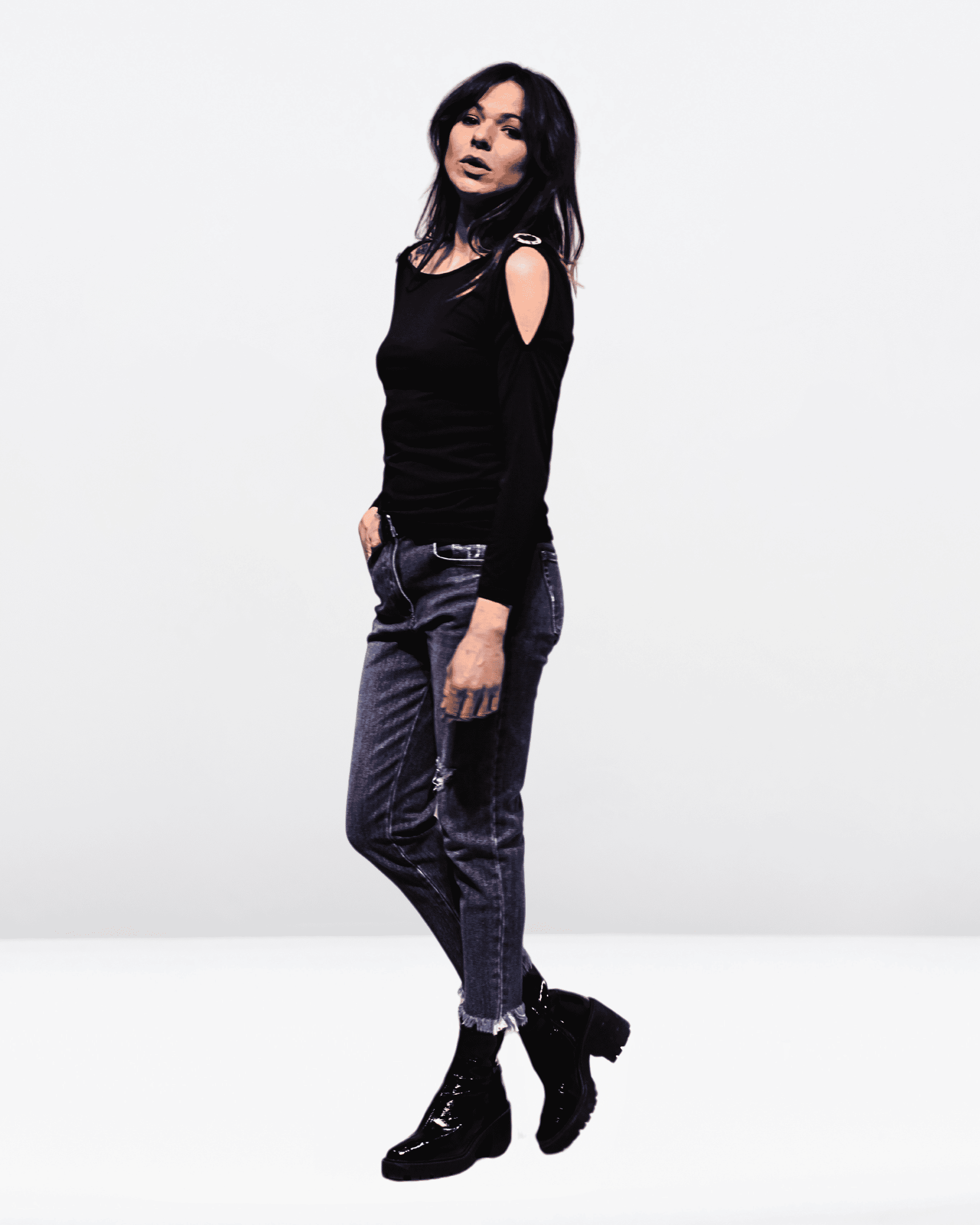 Top mujer hombros descubiertos, blusa manga larga, volantes, cuello redondo, corte crop, color negro, talla 38, versátil, cómodo, tendencia otoño-invierno, outfit moderno, casual elegante ✅Entrega 24/48h