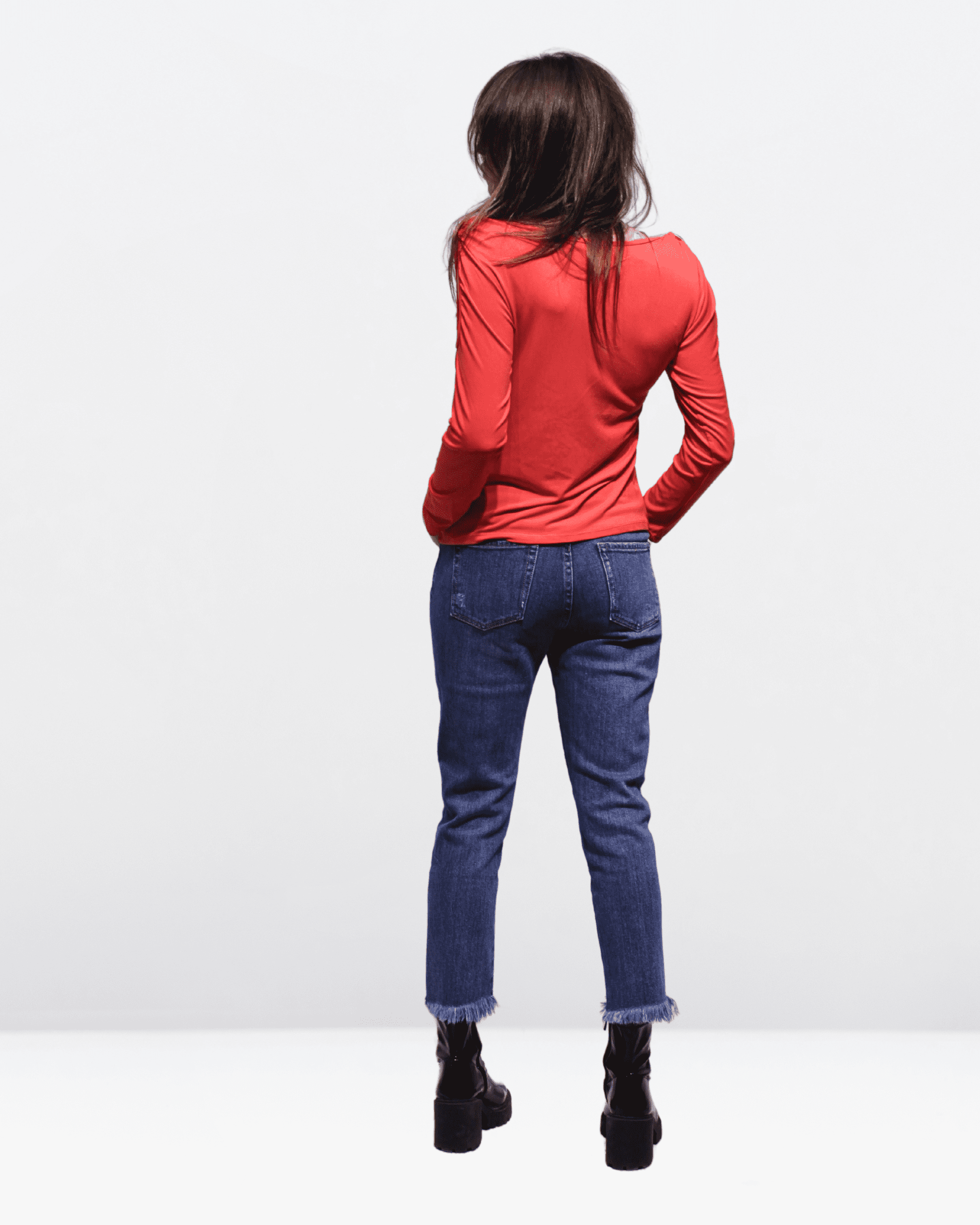 Top hombros descubiertos mujer, blusa manga larga, volantes, corte crop, cuello redondo, cierre decorativo, estilo moderno, color rojo, talla 38, ideal primavera verano, cómodo, versátil ✅Entrega 24/48h