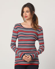 Jersey mujer rayas lana mixta, suéter, ribete acanalado, manga larga, cuello redondo, diseño moderno, colores azul rojo blanco, talla 38, cómodo y versátil, look casual ✅Entrega 24/48h