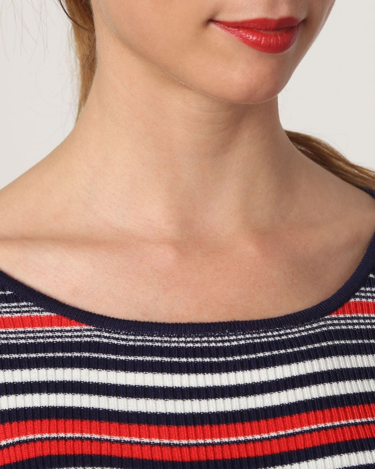Jersey mujer rayas lana mixta, suéter, ribete acanalado, manga larga, cuello redondo, diseño moderno, colores azul rojo blanco, talla 38, cómodo y versátil, look casual ✅Entrega 24/48h