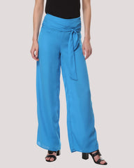 Pantalón palazzo mujer azul, tiro alto, corte amplio, fluido, lazo cintura, elegante, versátil, tejido ligero, cómodo, ideal oficina o casual, talla 38, colores disponibles, moda actual mujer ✅Entrega 24/48h