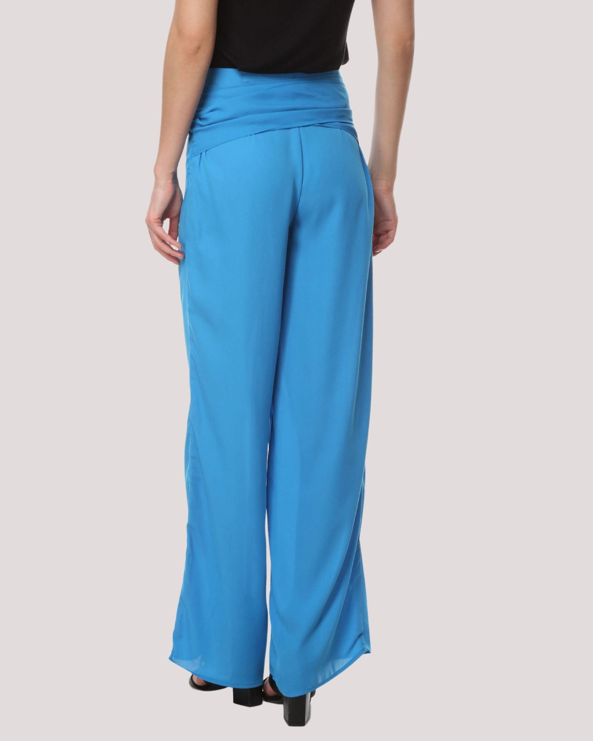 Pantalón palazzo mujer azul, tiro alto, corte amplio, fluido, lazo cintura, elegante, versátil, tejido ligero, cómodo, ideal oficina o casual, talla 38, colores disponibles, moda actual mujer ✅Entrega 24/48h