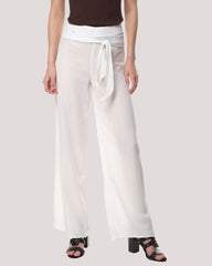 Pantalón Mujer Playa Vestir Pierna Ancha Tiro Alto Fluido Blanco Cinturón Anudado Translucido Moderno Elegante Cómodo Talla 38, Perfecto Primavera Verano ✅Entrega 24/48h