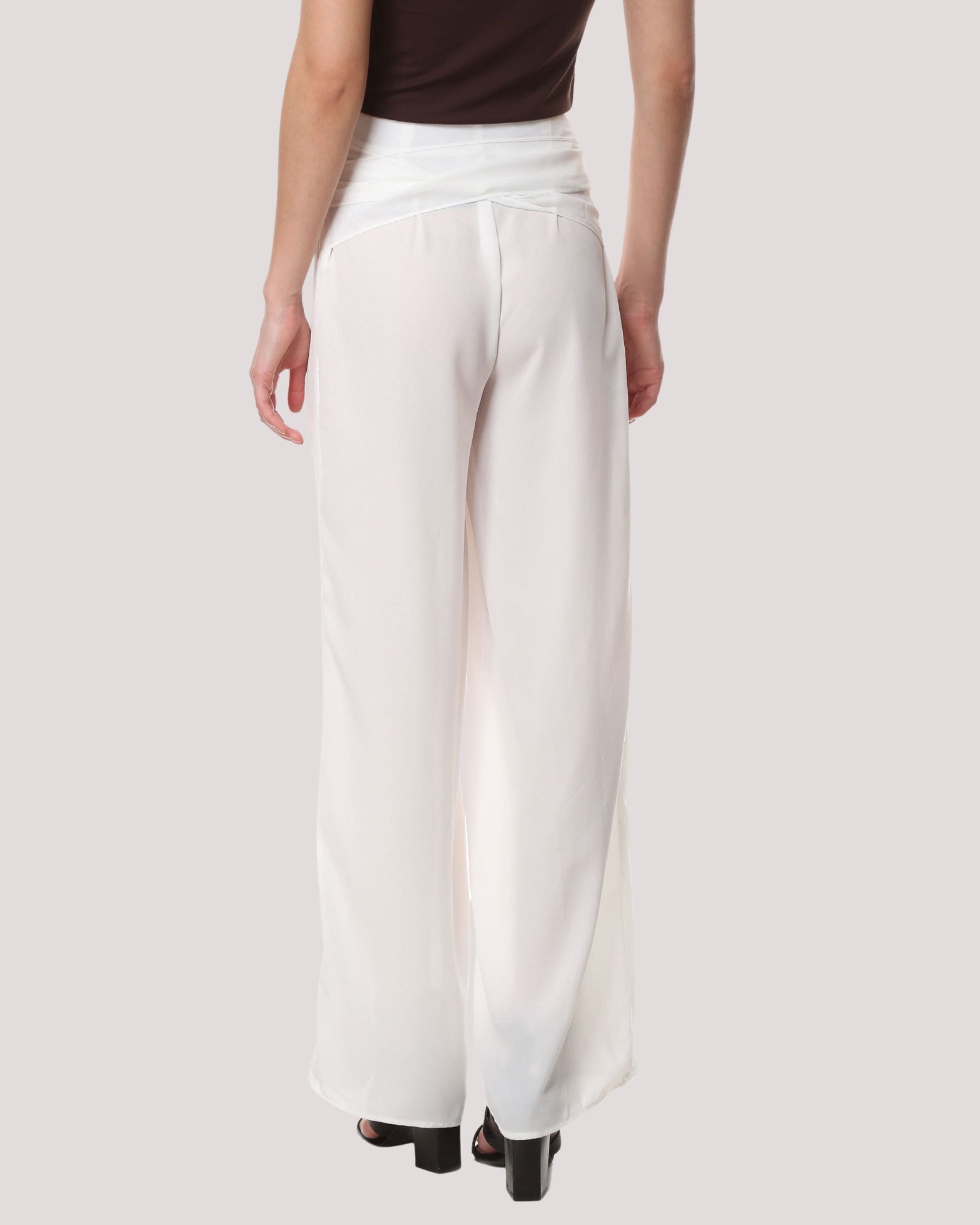 Pantalón Mujer Playa Vestir Pierna Ancha Tiro Alto Fluido Blanco Cinturón Anudado Translucido Moderno Elegante Cómodo Talla 38, Perfecto Primavera Verano ✅Entrega 24/48h