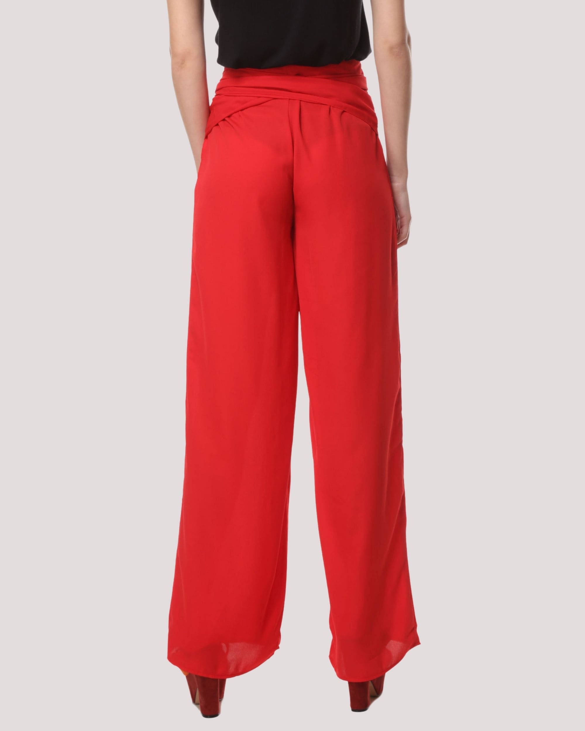 Pantalón palazzo, trouser, pantalón ancho tiro alto, lazo cintura, tejido ligero, estilo casual elegante, color rojo, talla 38, cómodo y versátil, ideal oficina y eventos, fácil de combinar, ✅Entrega 24/48h