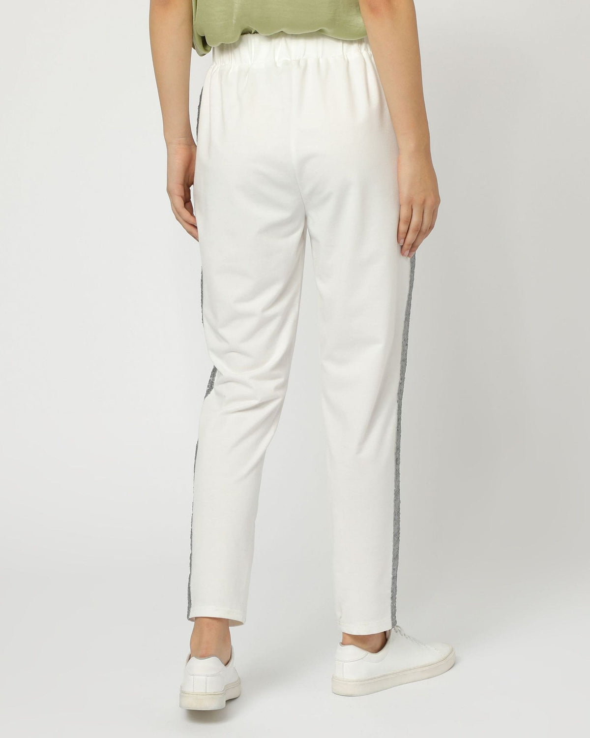 Pantalón jogger mujer, sweatpants, tiro alto, algodón suave, costado contraste, cintura elástica, cordón ajustable, relaxed fit, urbano, cómodo, moda casual, talla 38, blanco y gris, versátil ✅Entrega 24/48h