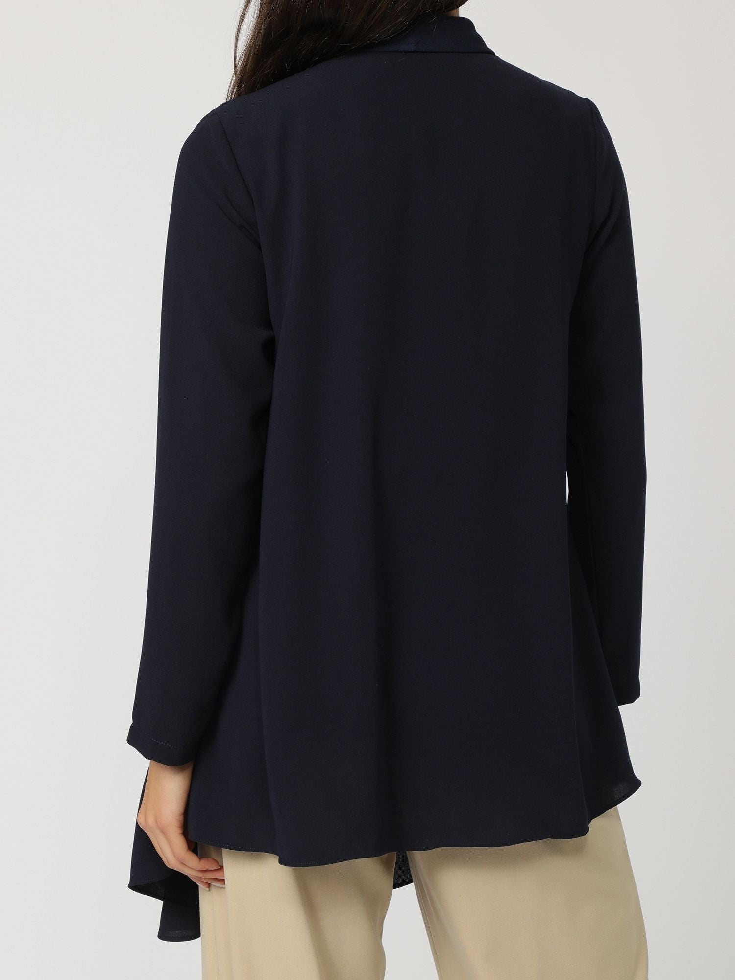 Chaqueta mujer elegante fluida amplia blazer cardigan diseño drapeado escote pico manga larga cierre lateral La Morena LA-180084 color azul talla 38 cómoda versátil ligera ✅Entrega 24/48h