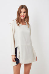 Blusa asimétrica mujer, camisa fluida elegante, manga larga, tejido suave, diseño moderno, detalle sutil, corte holgado, estilo sofisticado, color beige, talla 38, cómoda y versátil ✅Entrega 24/48h
