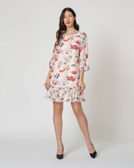 Vestido corto mujer, dress outfit, estampado peces, manga 3/4, falda volante, estilo fresco, tela ligera, forro interior, multicolor, talla 38, elegante, versátil, moderno, ideal eventos y urbano ✅Entrega 24/48h