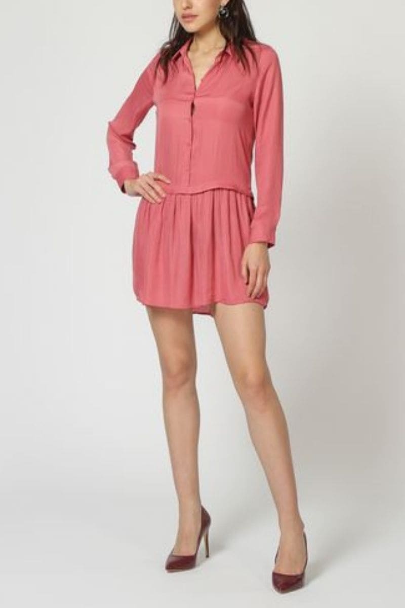 Vestido camisero mujer, dress juvenil, corte relajado, manga larga, botones frontales, estilo casual elegante, color rosa, suave, cómodo, talla 38, ideal reuniones y salidas urbanas, fácil de combinar ✅Entrega 24/48h