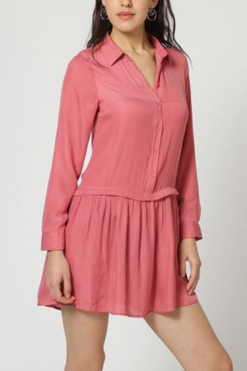 Vestido camisero mujer, dress juvenil, corte relajado, manga larga, botones frontales, estilo casual elegante, color rosa, suave, cómodo, talla 38, ideal reuniones y salidas urbanas, fácil de combinar ✅Entrega 24/48h